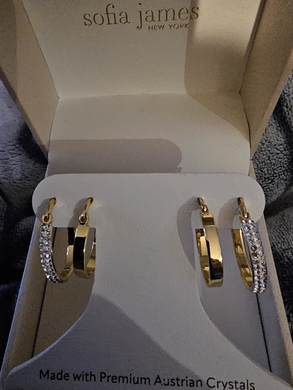 Sofia James - Gold Hoop Earrings with Crystals - Two-Pair Set